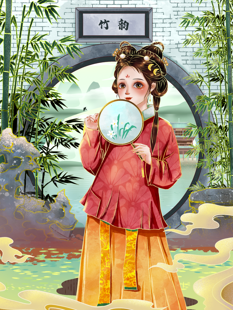 古代美女手绘插画素材