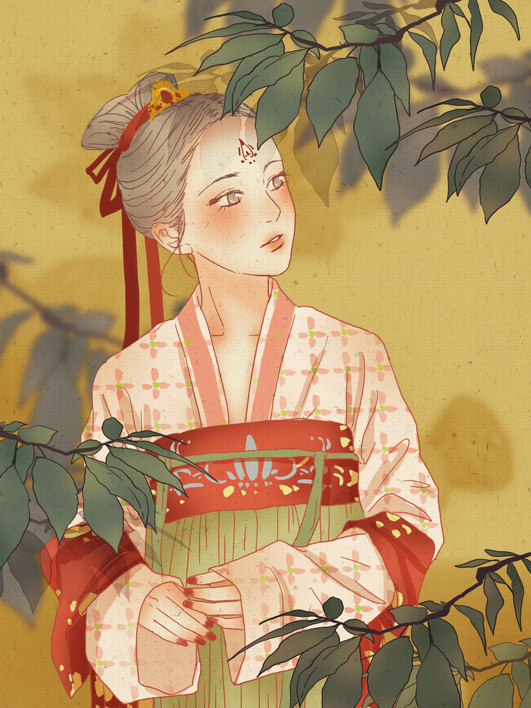 古代美女手绘插画素材