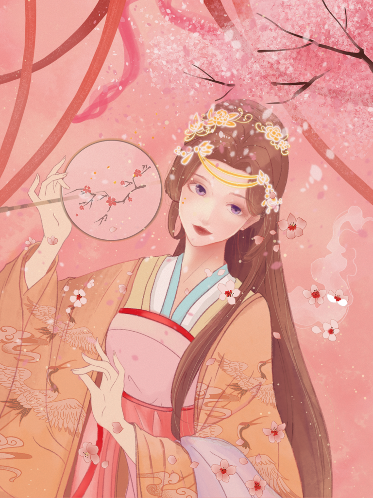 古代美女手绘插画素材