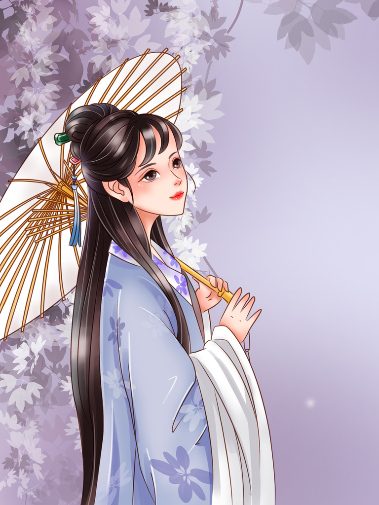 古代美女手绘插画素材