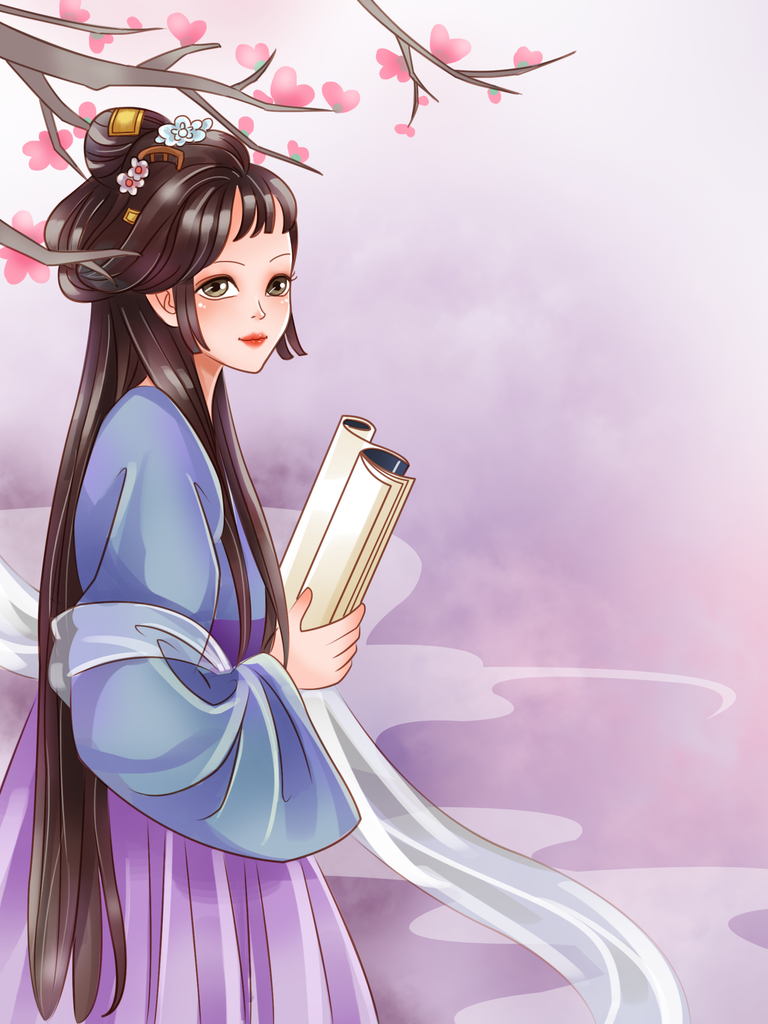 古代美女手绘插画素材