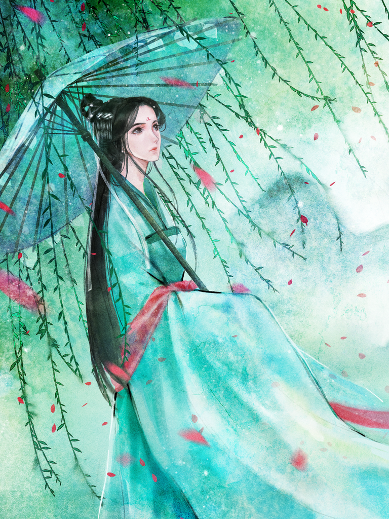 古代美女手绘插画素材
