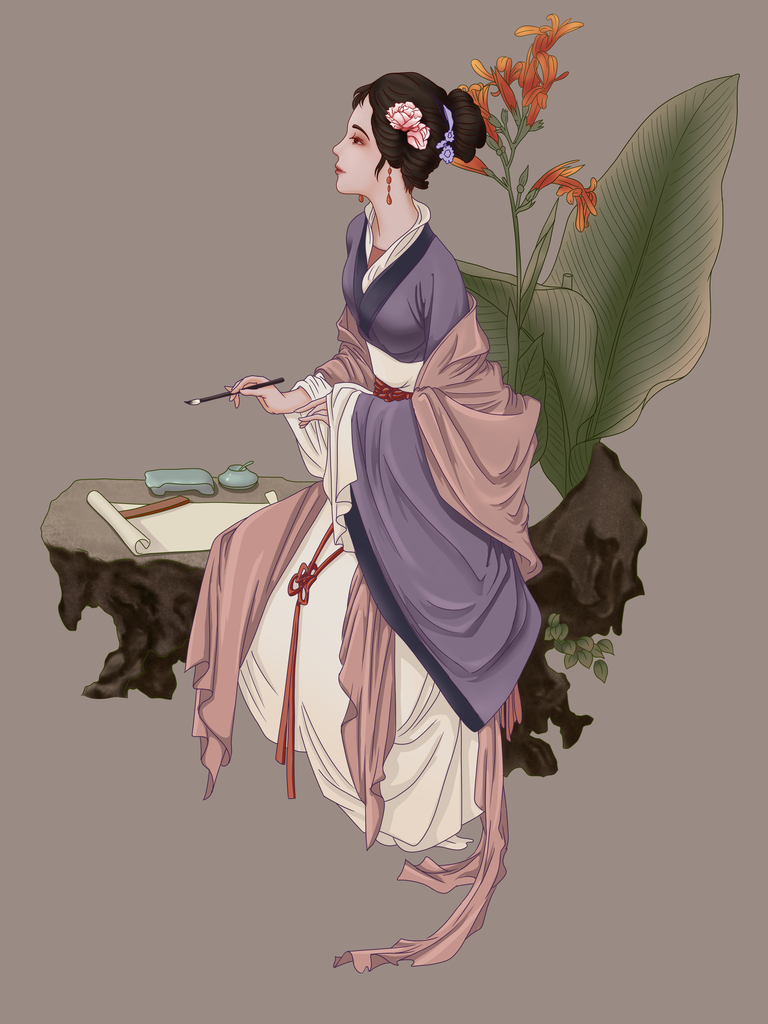 古代美女手绘插画素材