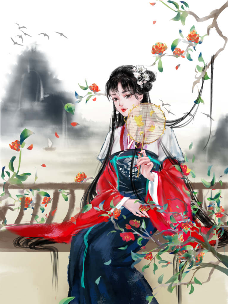 中国风手绘美女插画