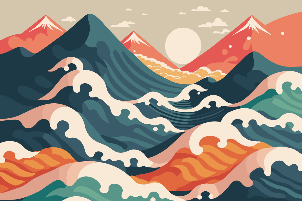 日式风景画插画素材
