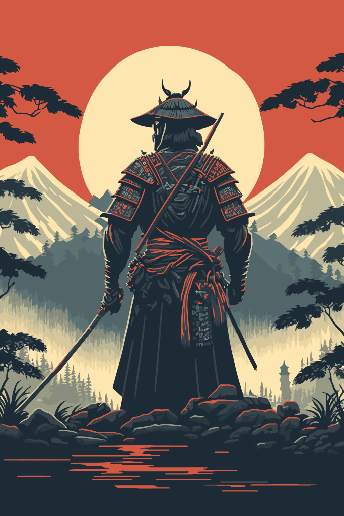 矢量日式风景画插画