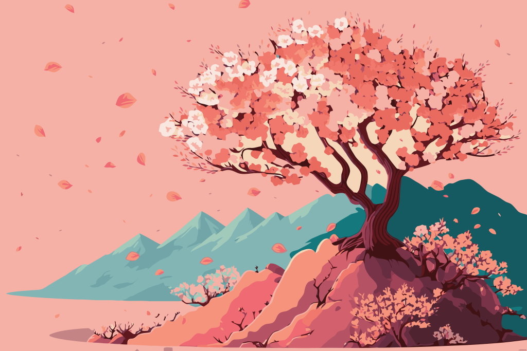 矢量日式风景画插画
