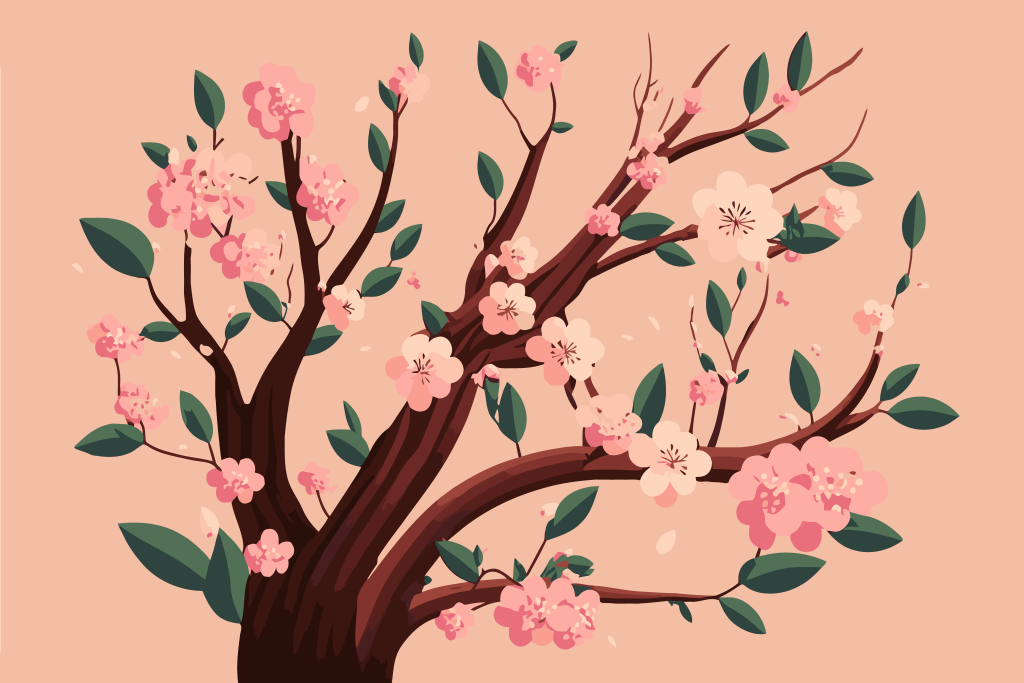 矢量日式风景画插画