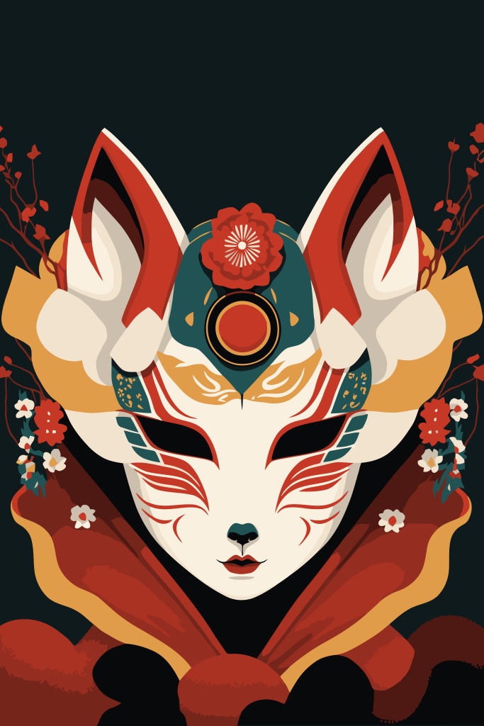 日式狐狸手绘插画