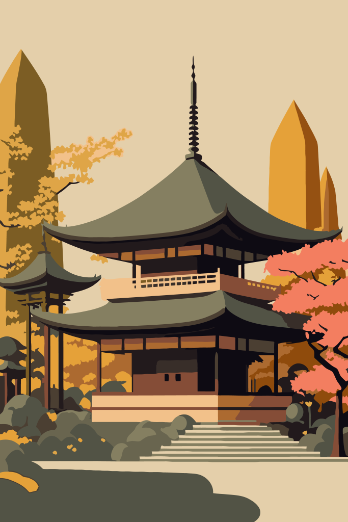 日式风景画矢量插画