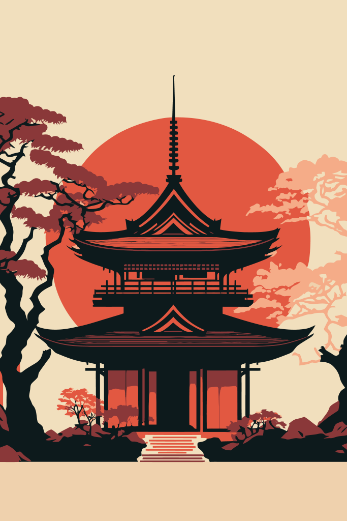日式风景画矢量插画