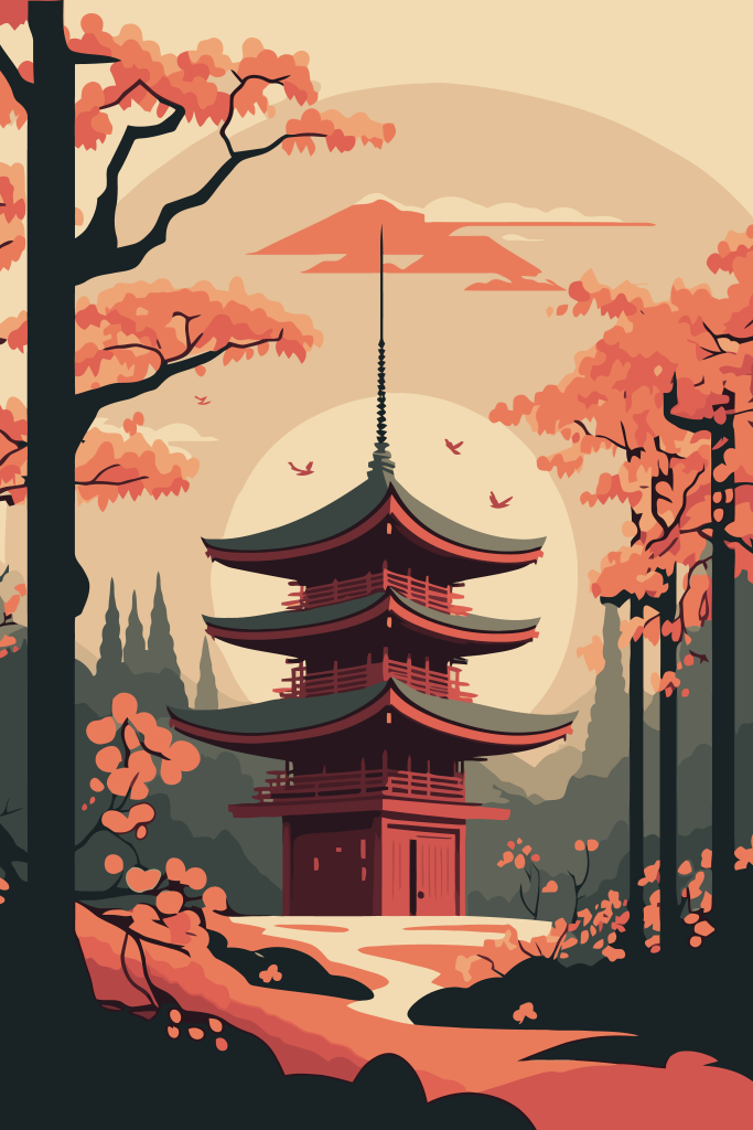 日式风景画矢量插画