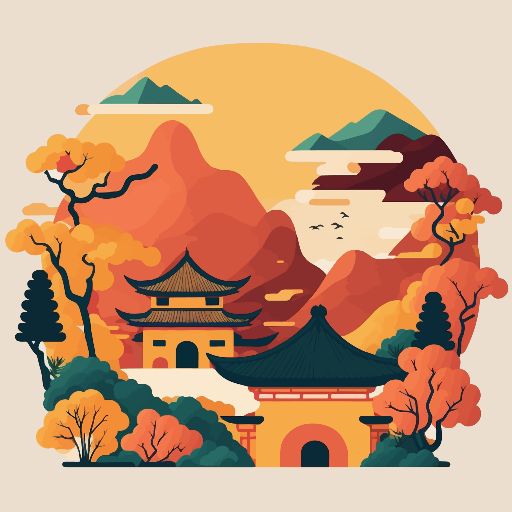 日式风景画矢量插画