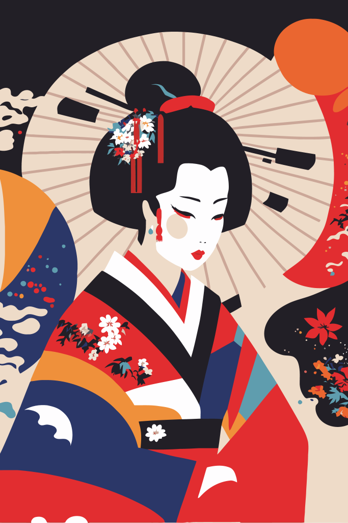 矢量日式美女插画