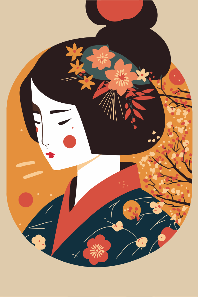 矢量日式美女插画