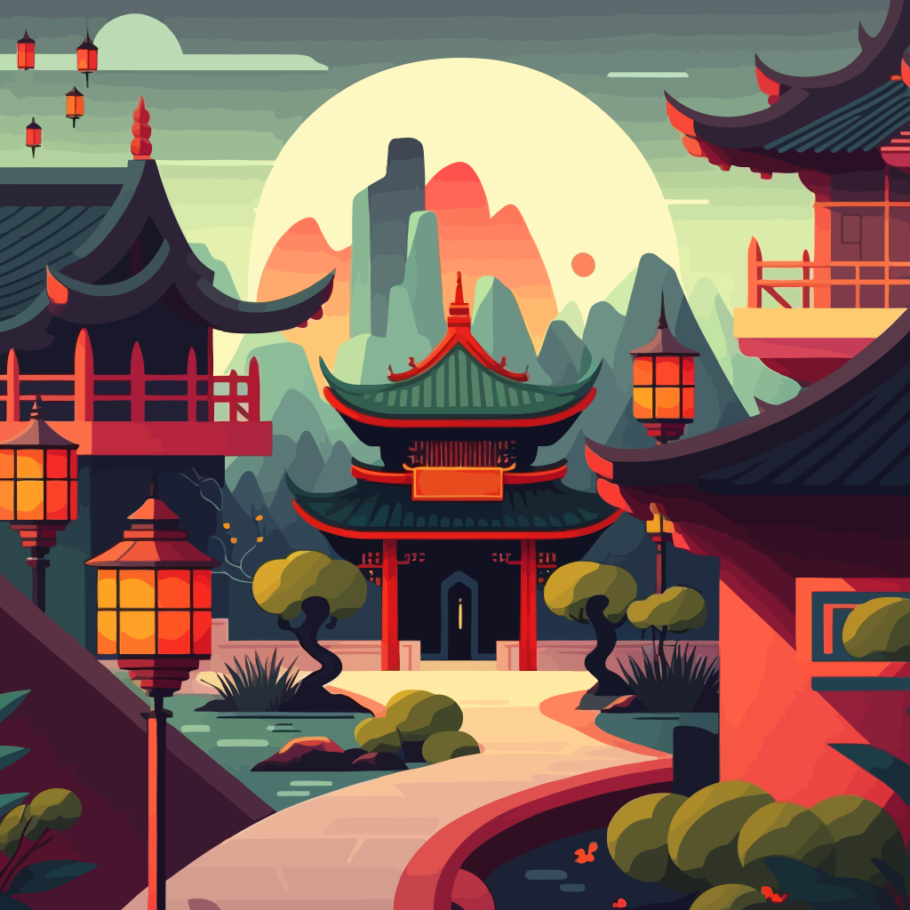 日式风景画插画