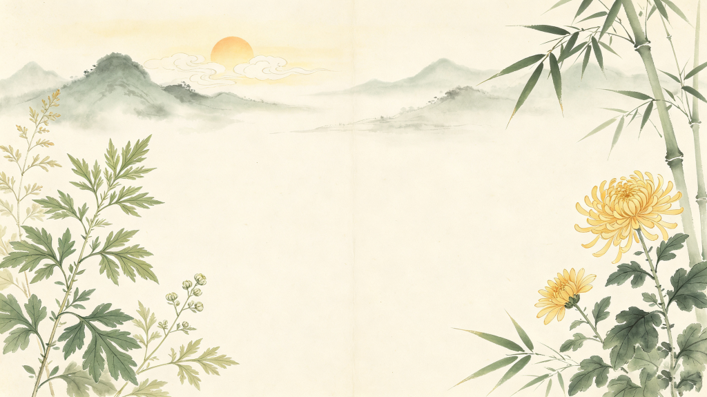 清新典雅中式水墨山水中医文化背景素材
