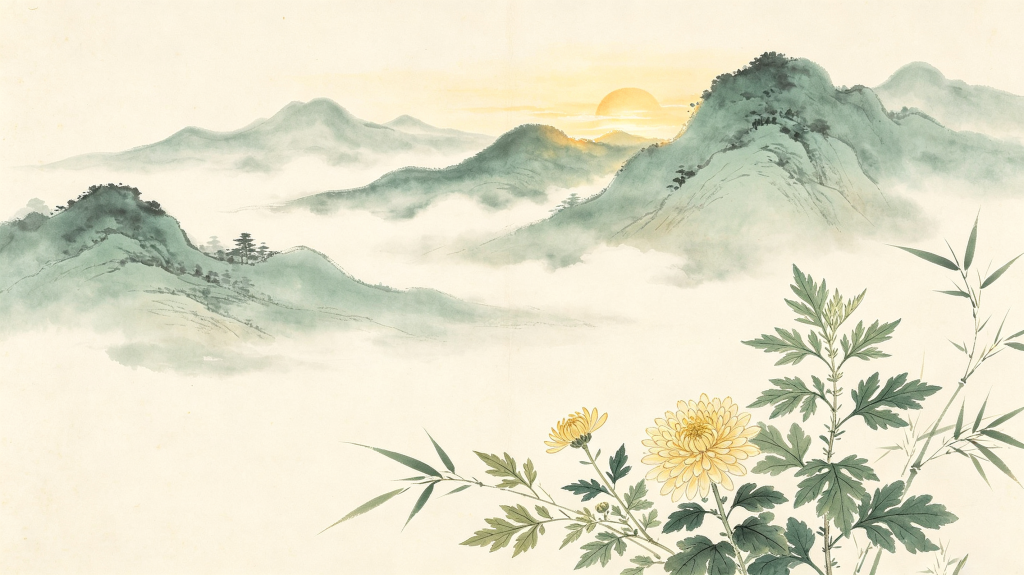 清新典雅中式水墨山水中医文化背景素材