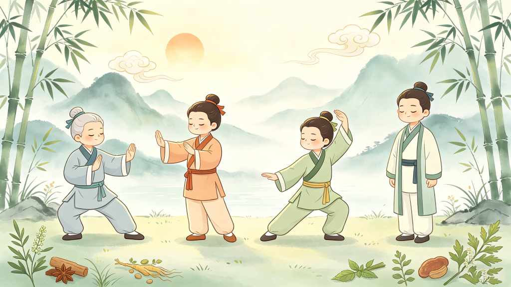 中医养生文化古风健身人物中国风插画