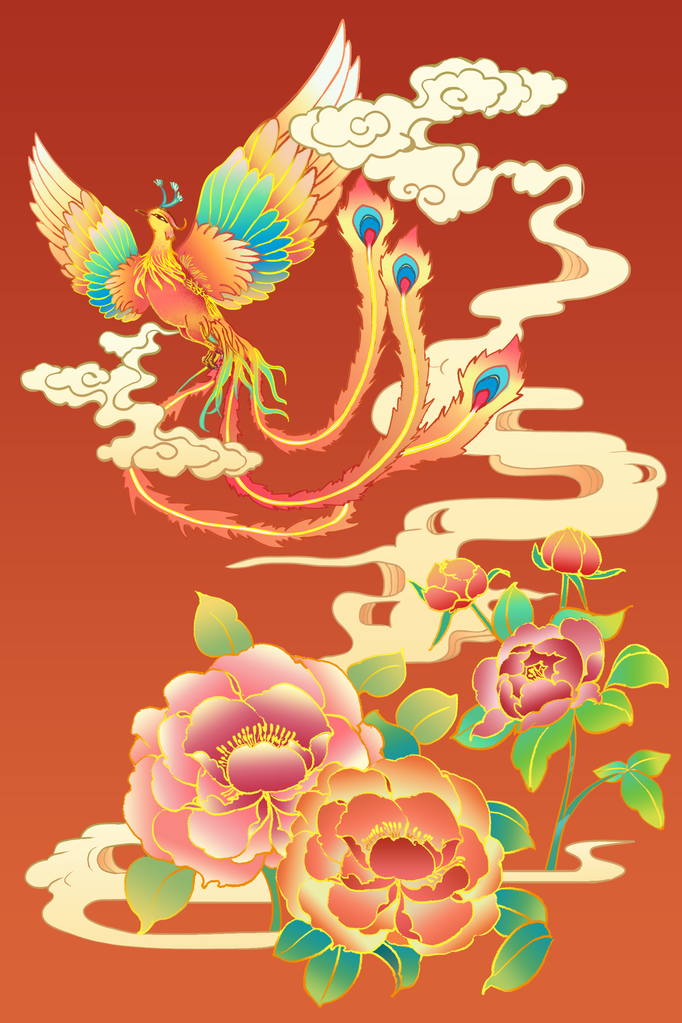 国潮凤凰插画素材