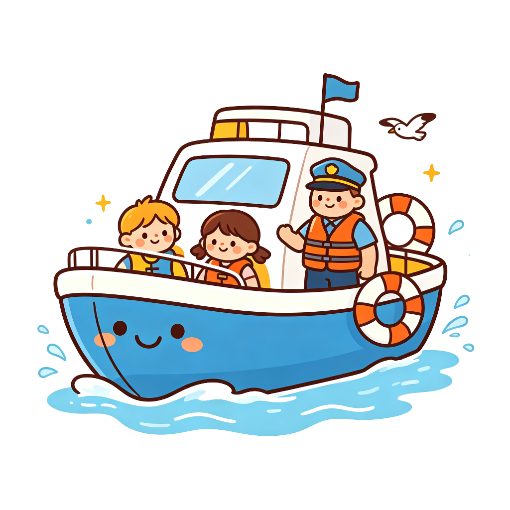 卡通航海游艇场景插画