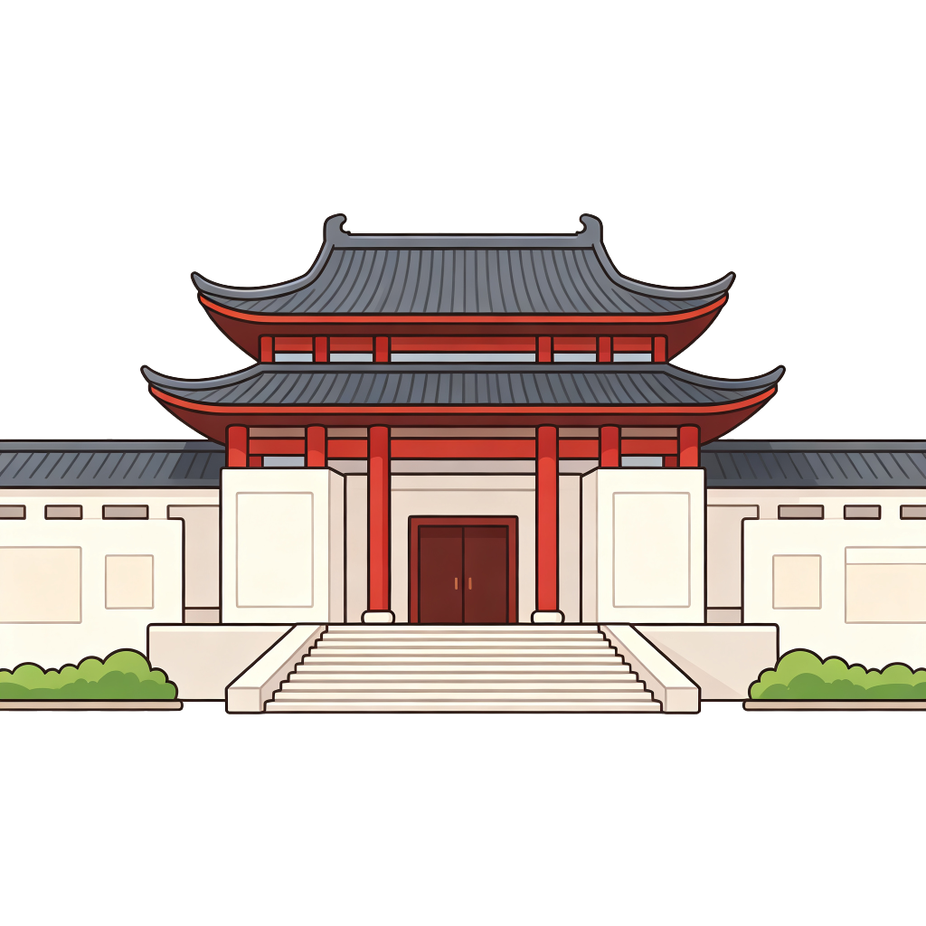 中式风格建筑外观插画