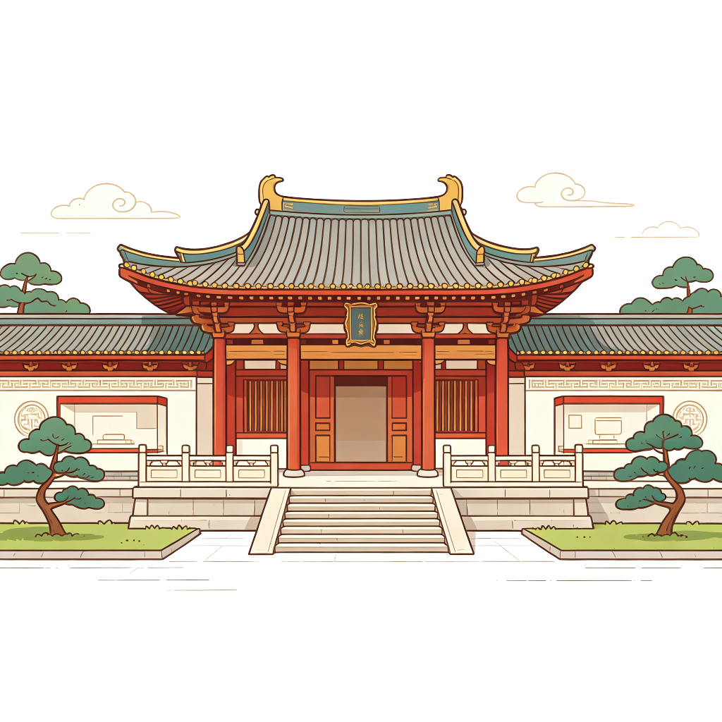 中式风格建筑外观插画