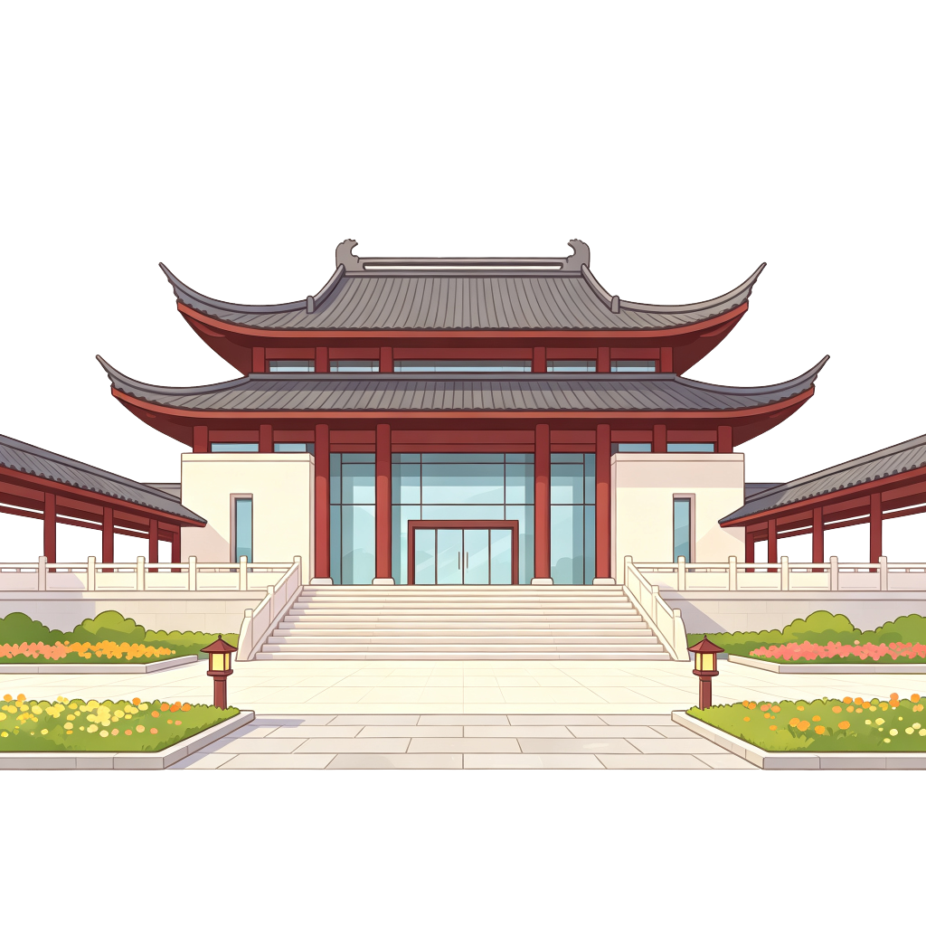 中式风格建筑外观插画