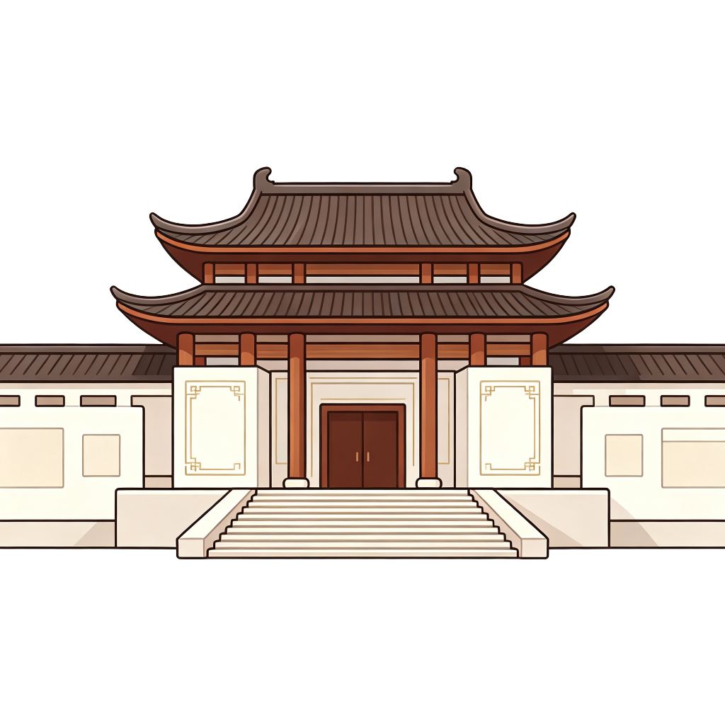 中式风格建筑外观插画