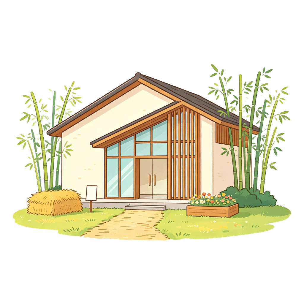 中式风格建筑外观插画