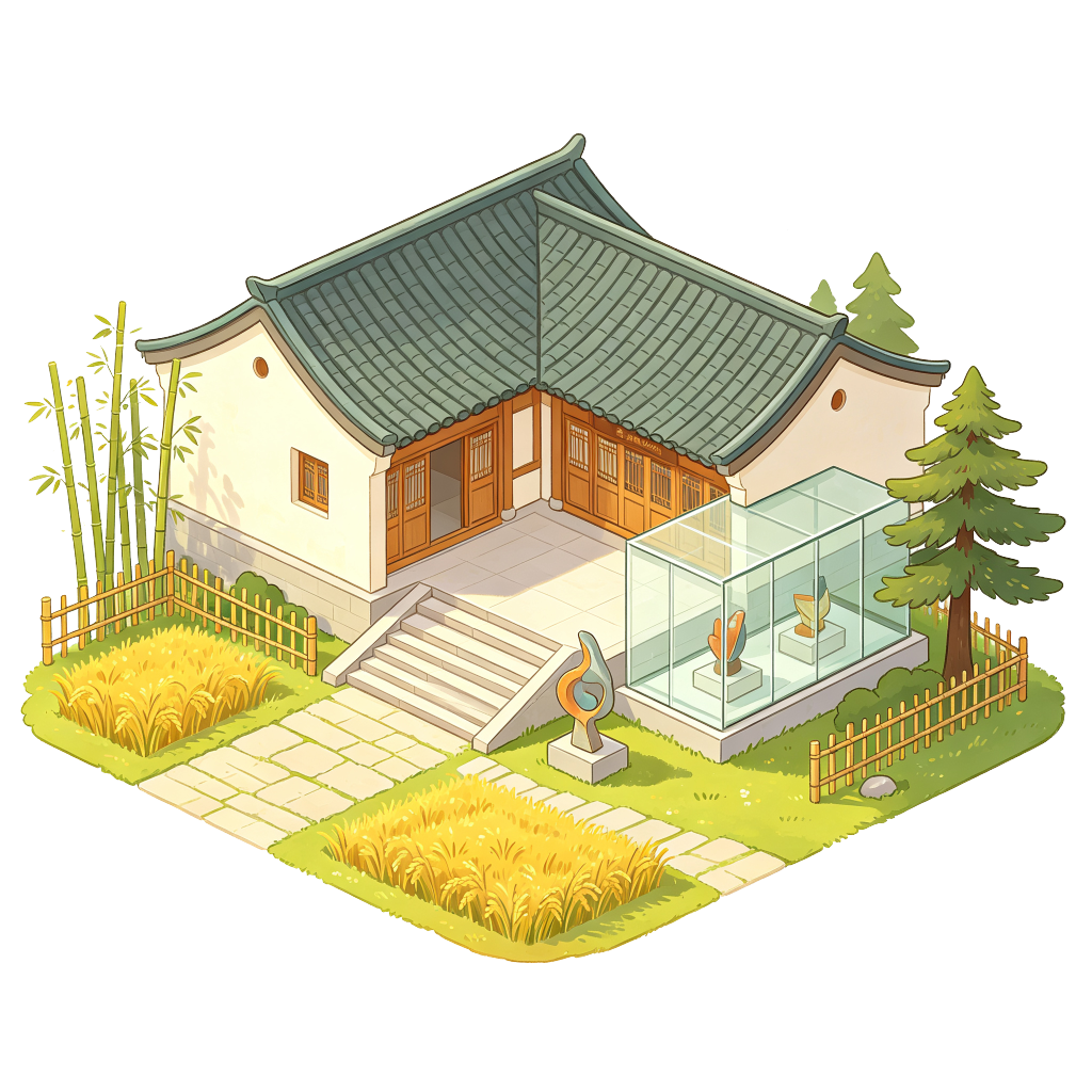 中式风格建筑外观插画