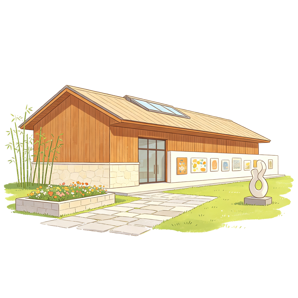 中式风格建筑外观插画