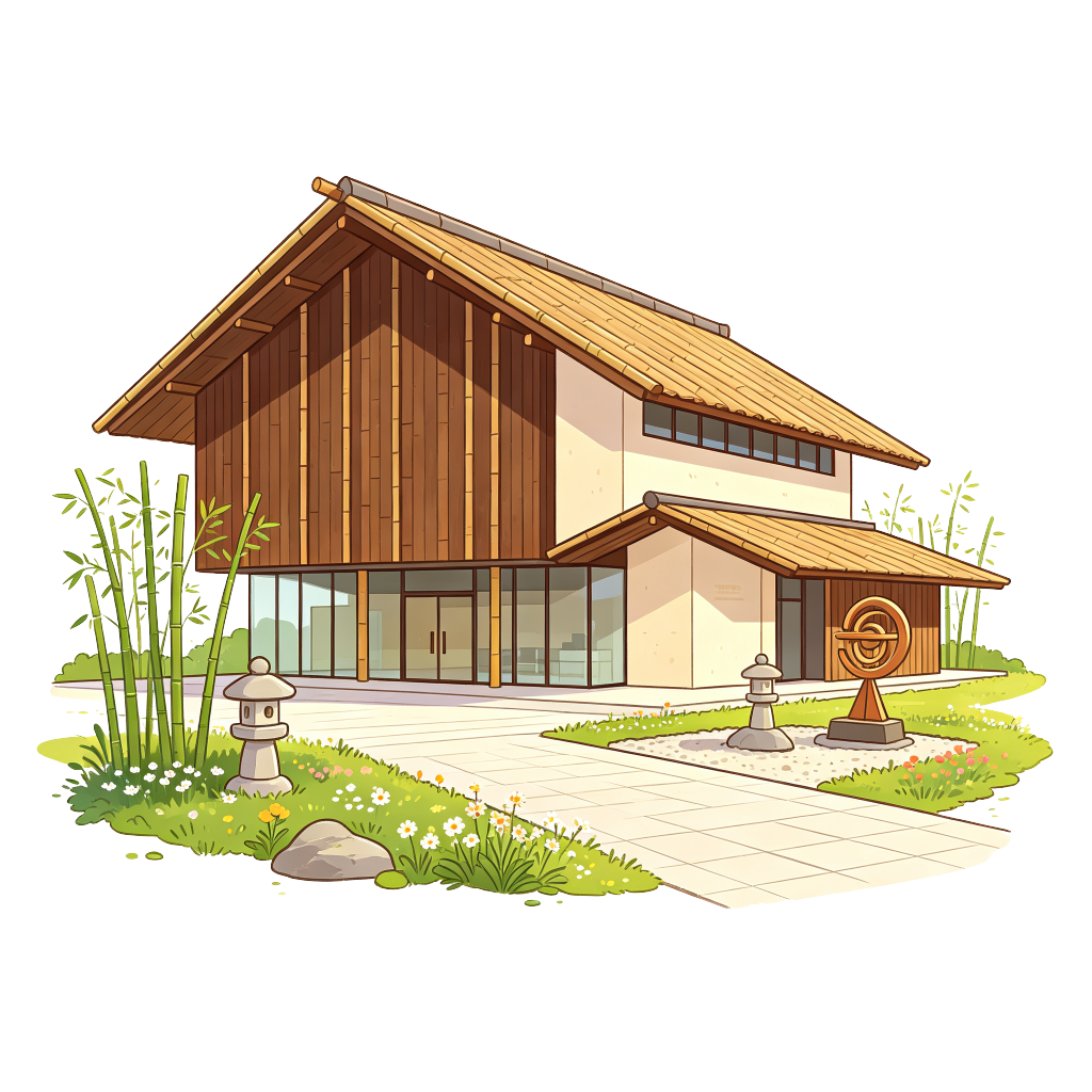 中式风格建筑外观插画