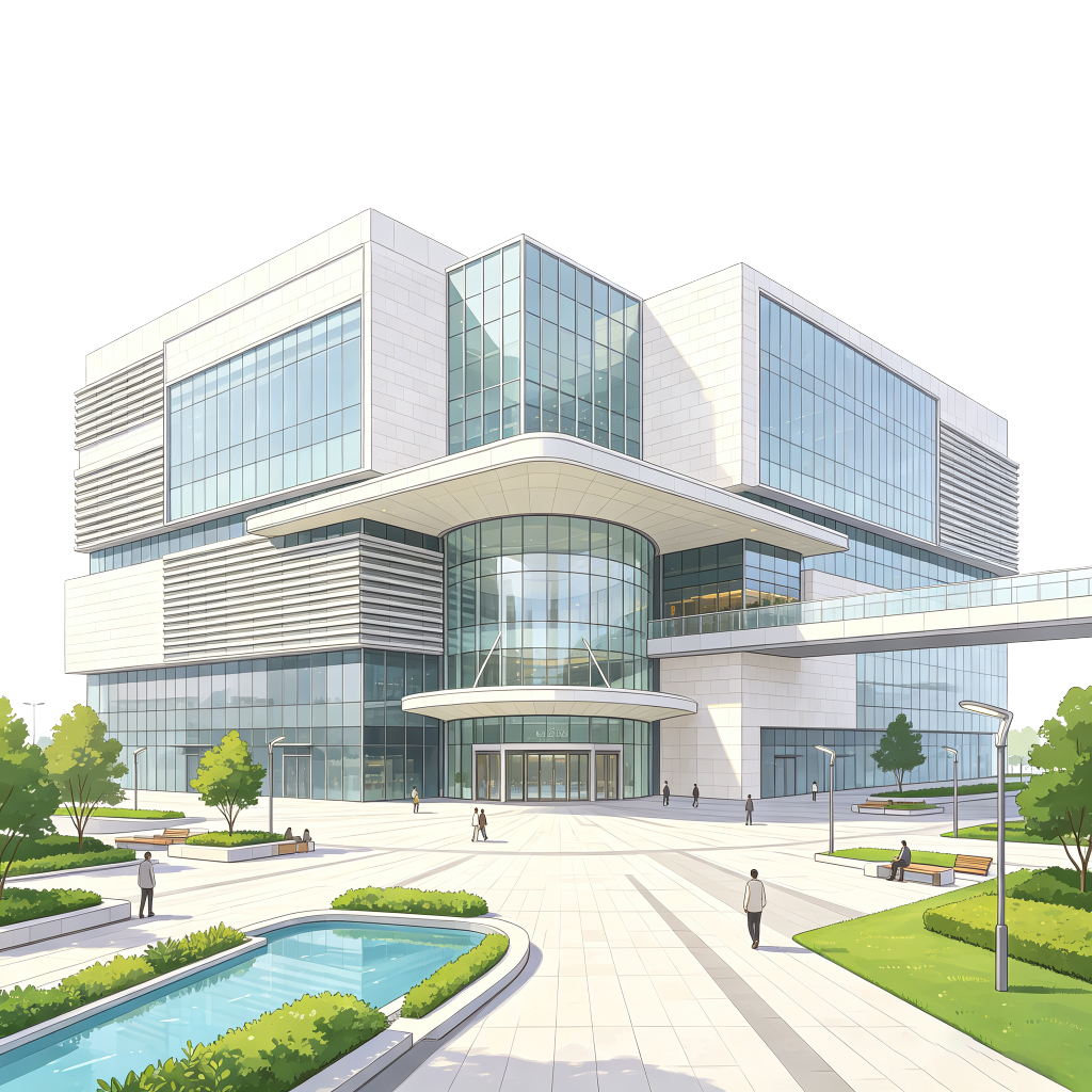商场购物中心现代风格建筑外观插画
