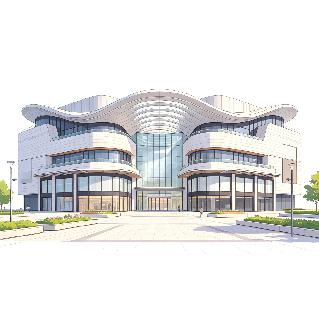 商场购物中心现代风格建筑外观插画