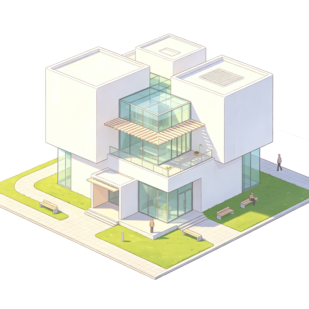现代风格建筑外观插画