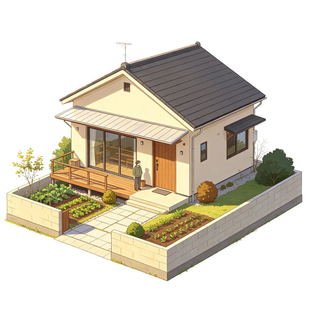 田园乡村小别墅现代风格建筑外观插画