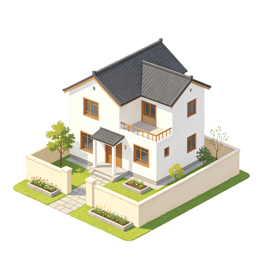 田园乡村小别墅现代风格建筑外观插画