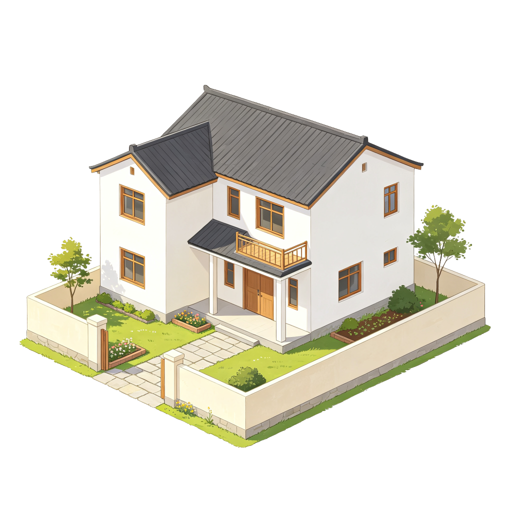 田园乡村小别墅现代风格建筑外观插画