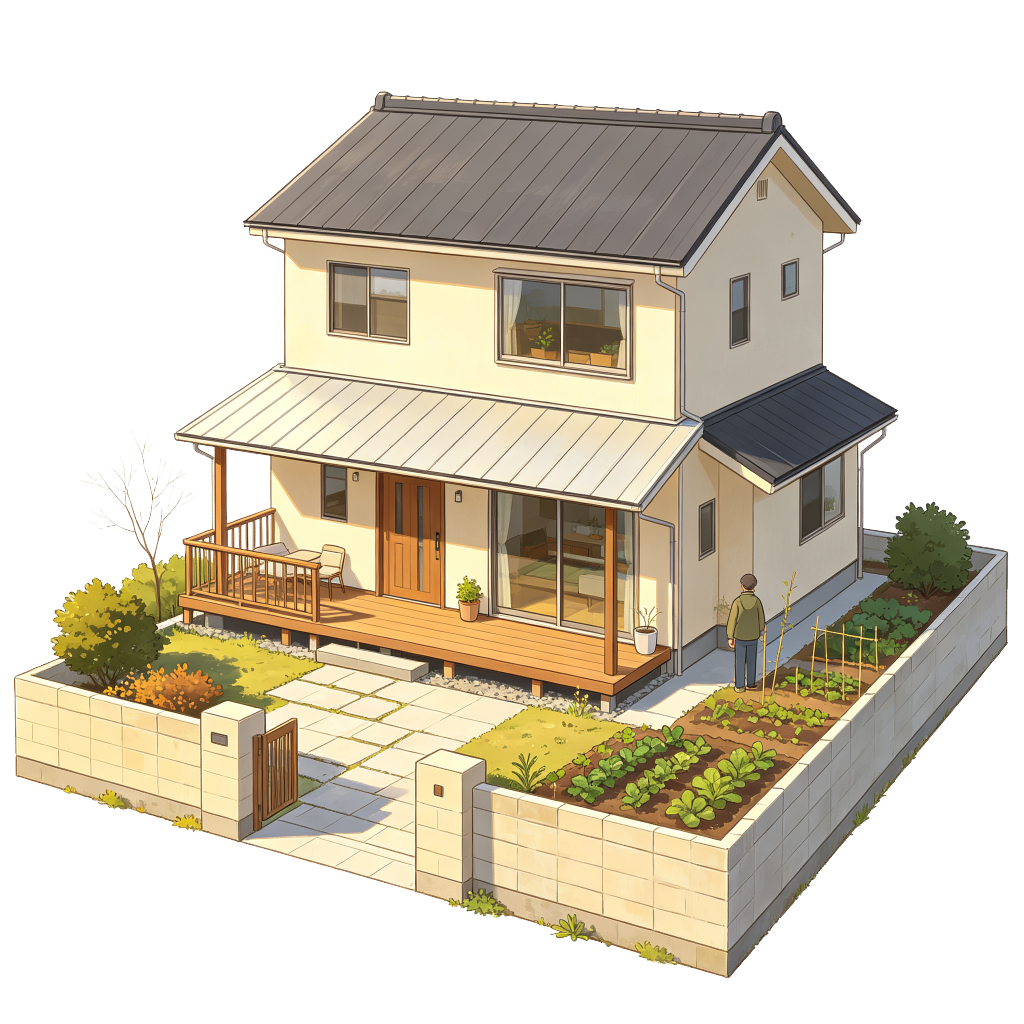 田园乡村小别墅现代风格建筑外观插画
