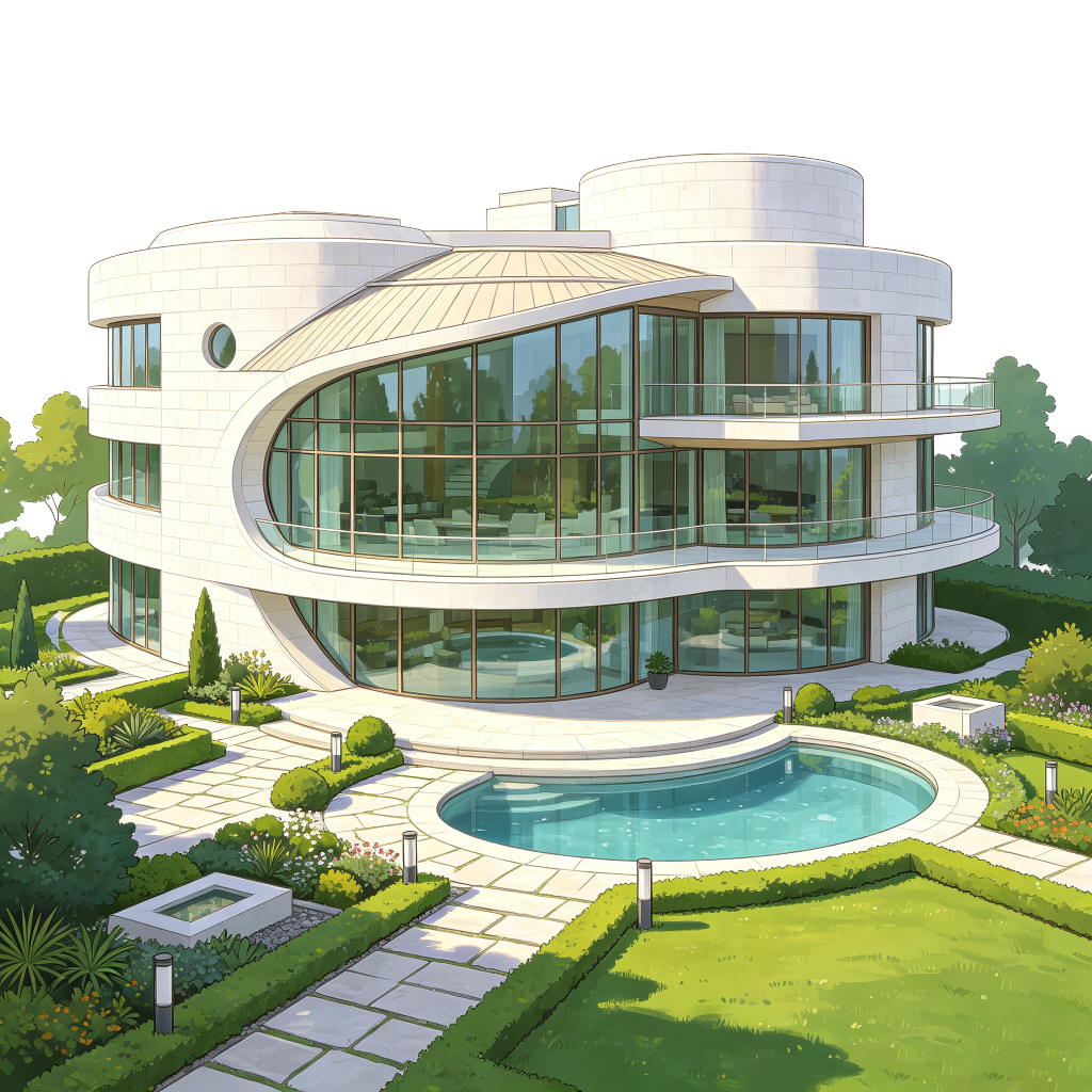 别墅现代建筑外观插画