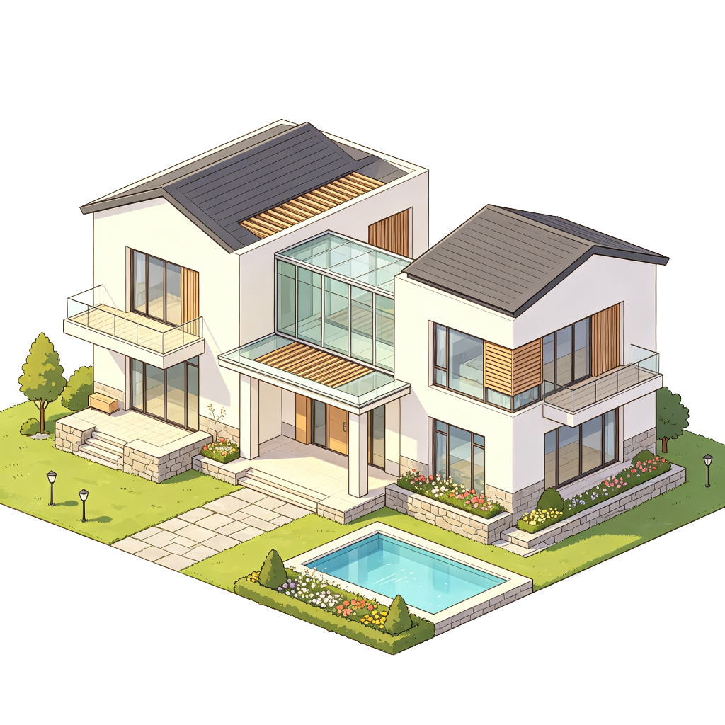 现代风格建筑外观插画