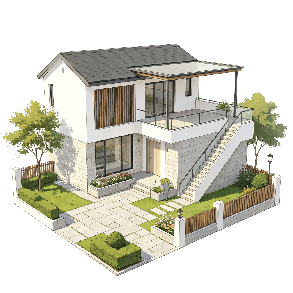 新农村建筑外观插画