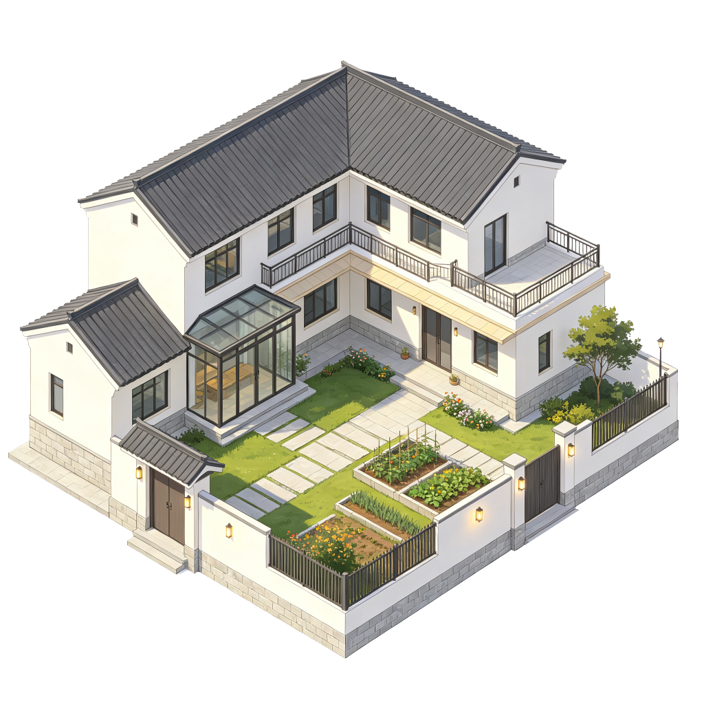 新农村建筑外观插画