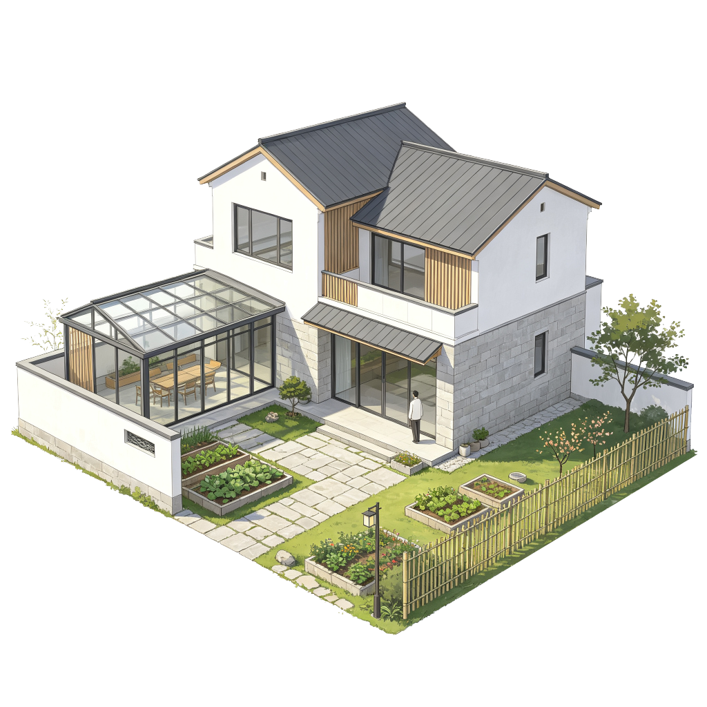 新农村建筑外观插画