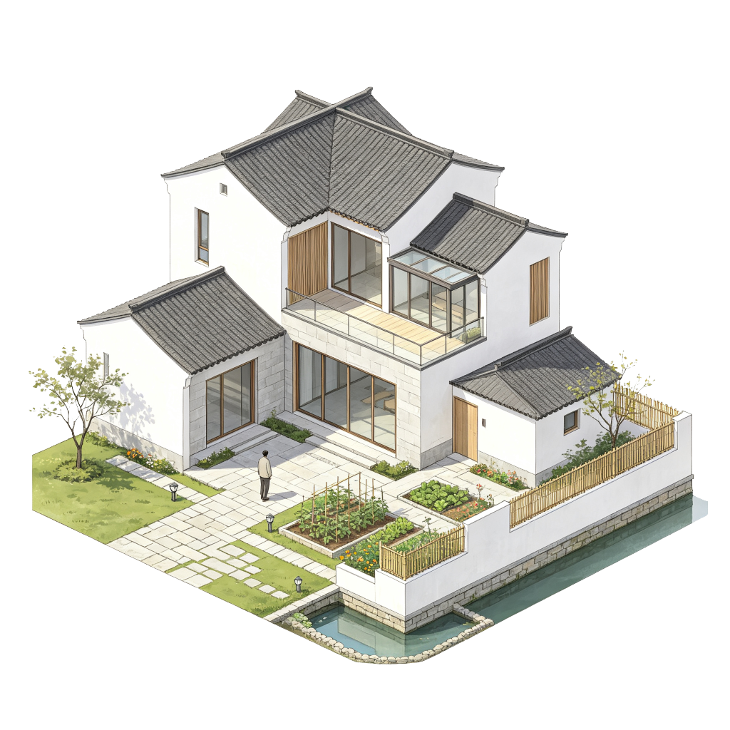 新农村建筑外观插画