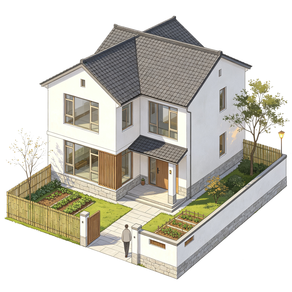 新农村建筑外观插画