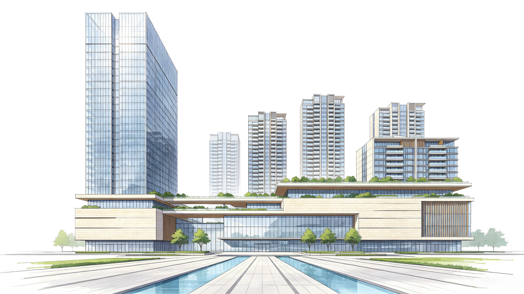 现代写字楼建筑外观插画
