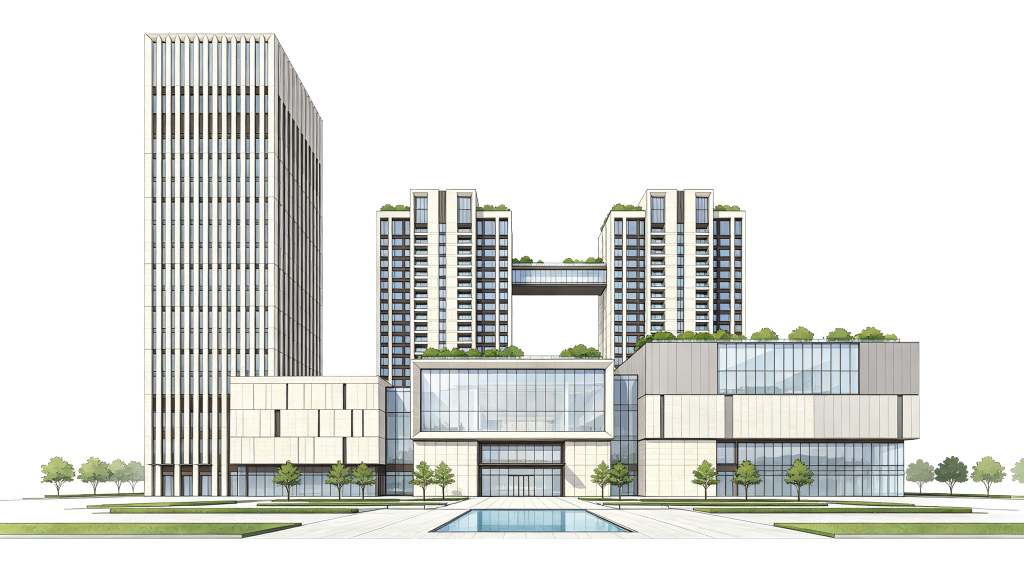 现代写字楼建筑外观插画