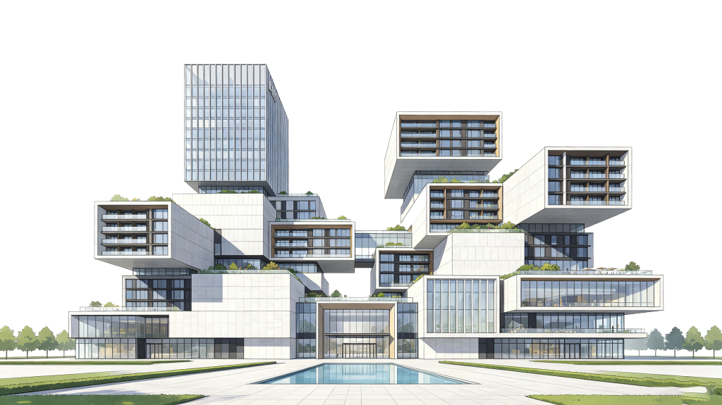 现代写字楼建筑外观插画